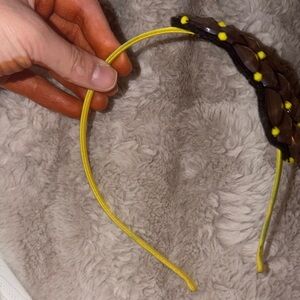 Handmade Yellow Headband with Brown Braided Accent